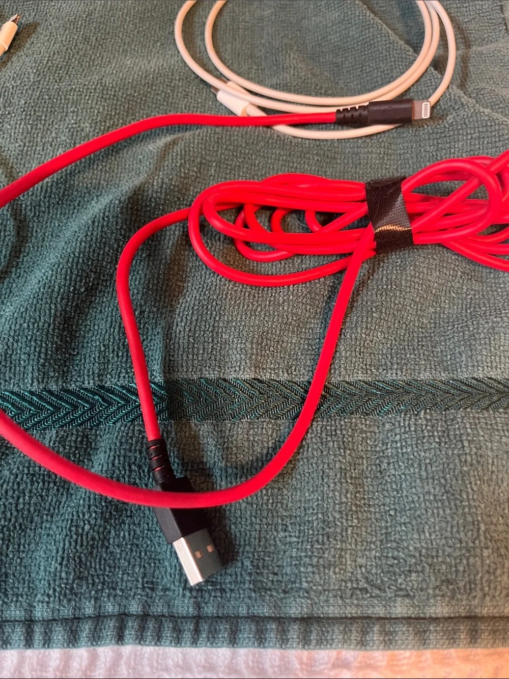 Mixed Charging & Audio Cables - Red and White - Most from I Phone 13.